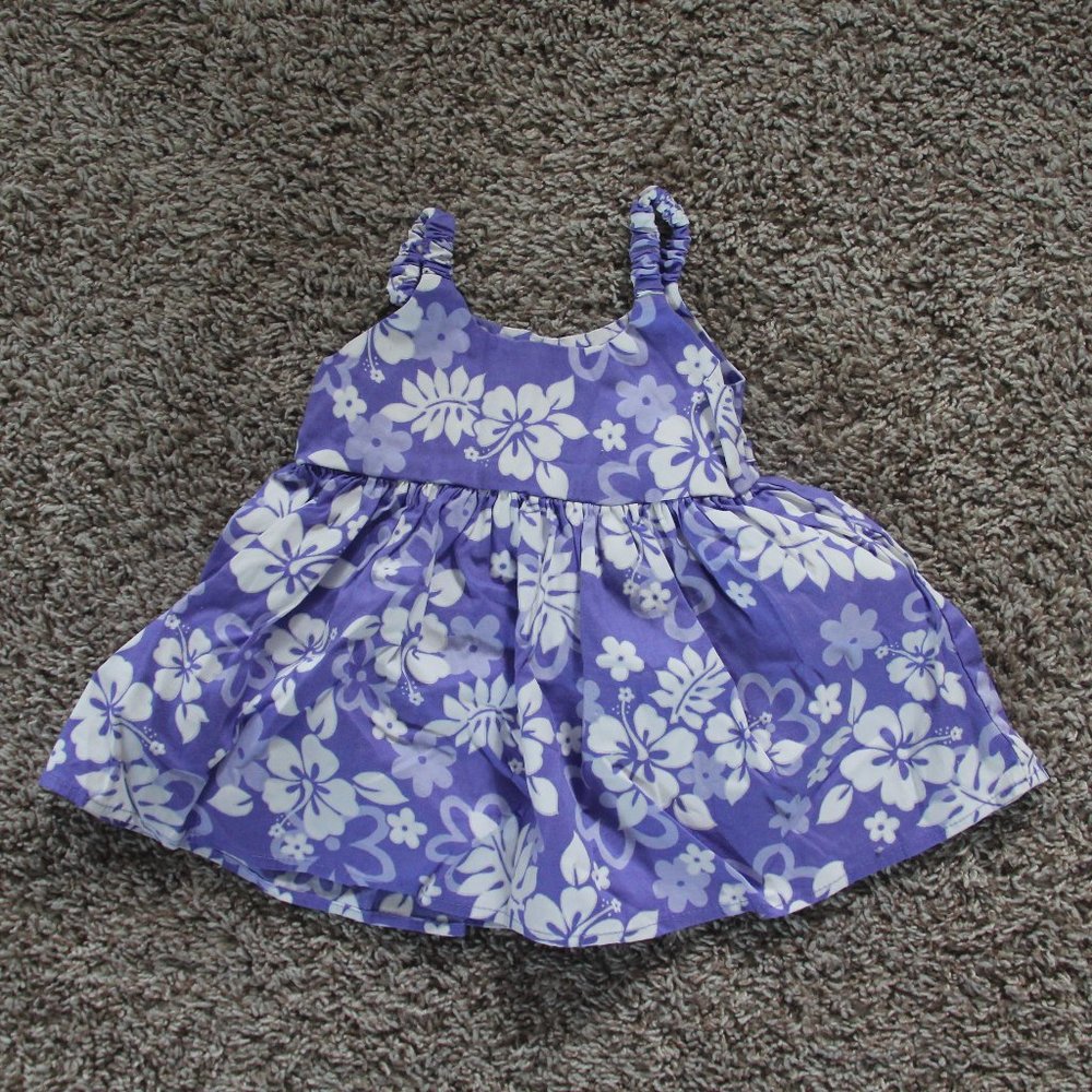 Girls (6 Months) Authentic Hawaiian Purple and White Flower Sundress - Used